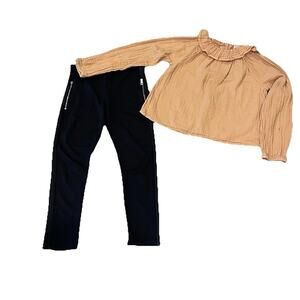 Girls Petit Bateau & Zara Outfit Set Size 8 Top Black Jeggings Pants